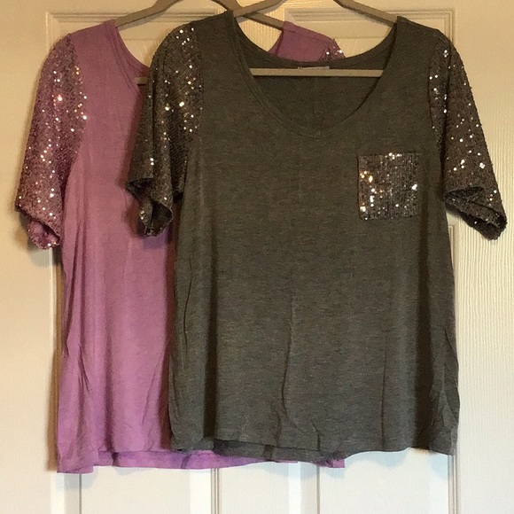 Set of 2 Sequin Sleeve Tees - Picture 1 of 11